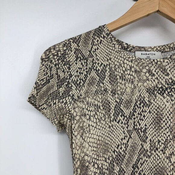 Aritzia Babaton Everyday T-Shirt in Light  Grey Smoke Snakeskin Print Size XXS - Picture 10 of 16